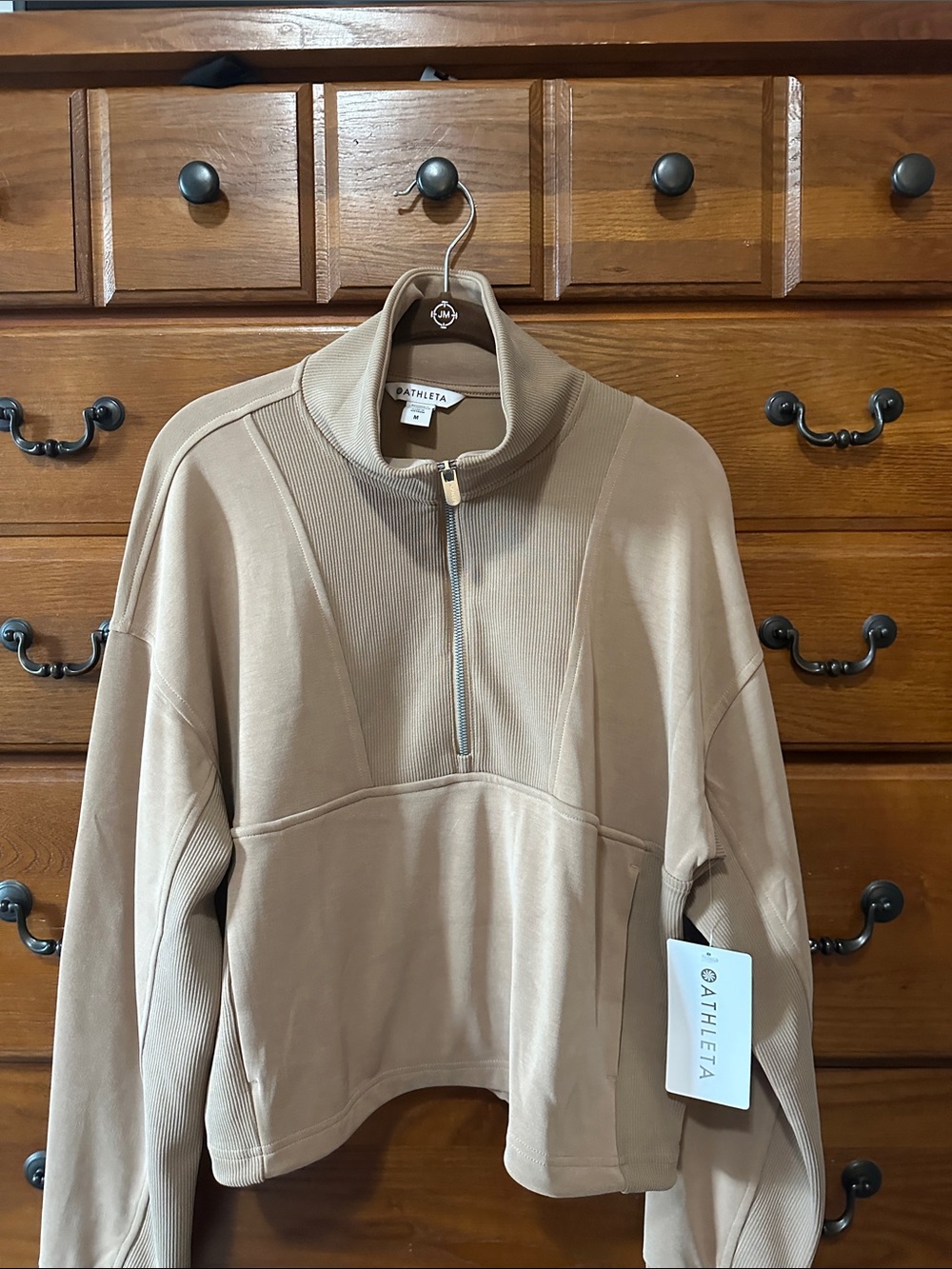 Athleta Seasoft rib 1/4 zip popover in color Buff